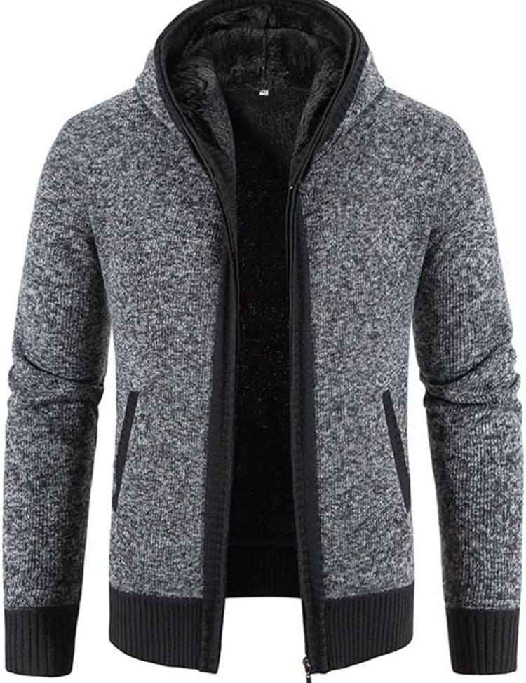 Cárdigan con capucha y cremallera para hombre con interior forrado y capucha con cordón ajustable
