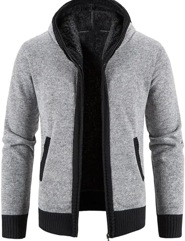 Cárdigan con capucha y cremallera para hombre con interior forrado y capucha con cordón ajustable