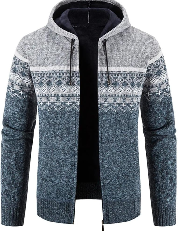Cárdigan con capucha y cremallera para hombre con interior forrado y capucha con cordón ajustable
