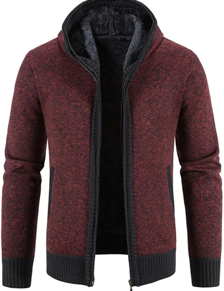 Cárdigan con capucha y cremallera para hombre con interior forrado y capucha con cordón ajustable