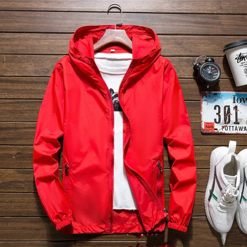 Chaqueta cortavientos ligera impermeable con capucha para hombre