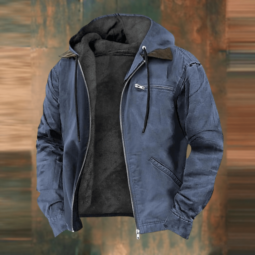 Chaqueta bomber con capucha para hombre, interior forrado y bolsillos con cremallera