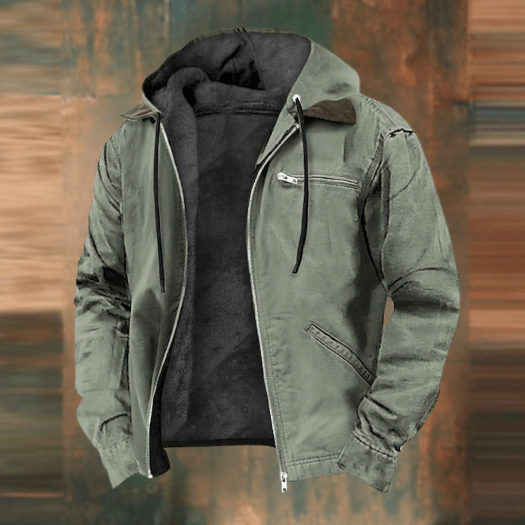Chaqueta bomber con capucha para hombre, interior forrado y bolsillos con cremallera
