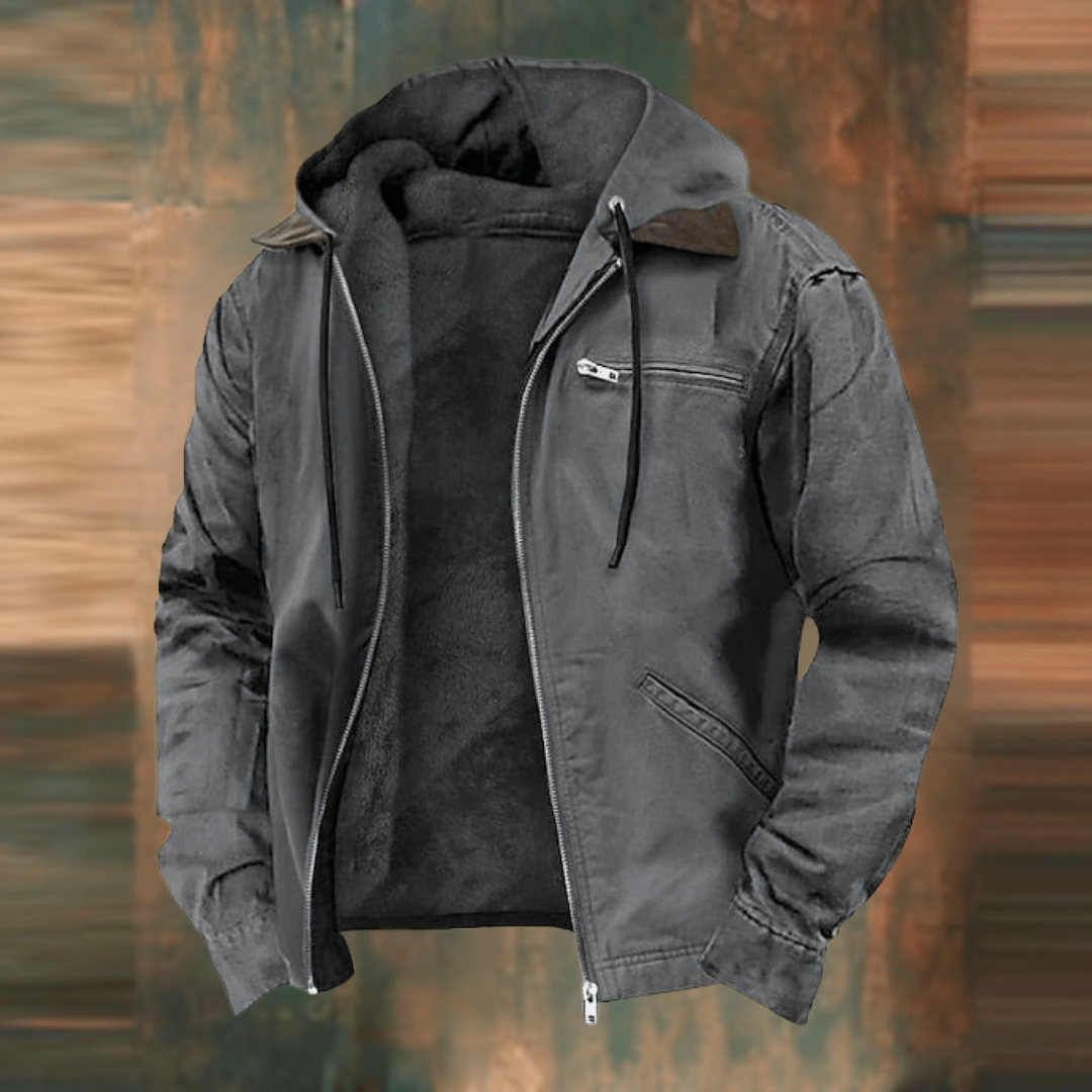 Chaqueta bomber con capucha para hombre, interior forrado y bolsillos con cremallera