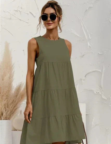 Vestido mini sin mangas con capas para mujer con corte y estilo relajados