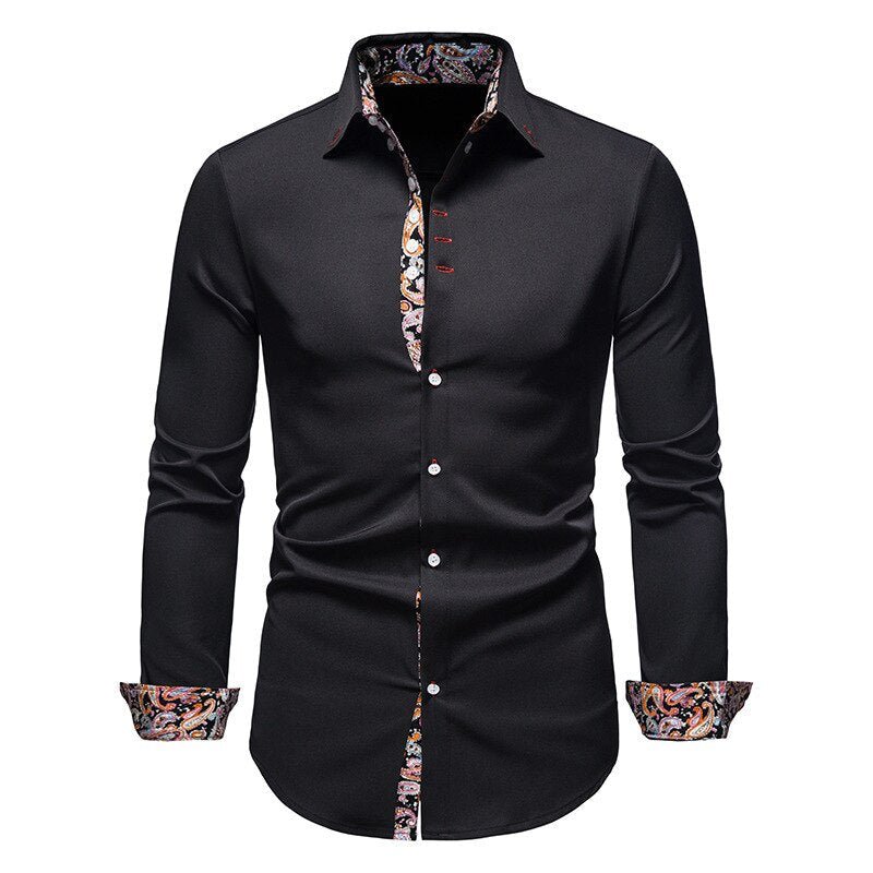 Camisa informal de manga larga para hombre con botones y bolsillo delantero