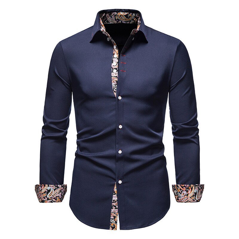 Camisa informal de manga larga para hombre con botones y bolsillo delantero