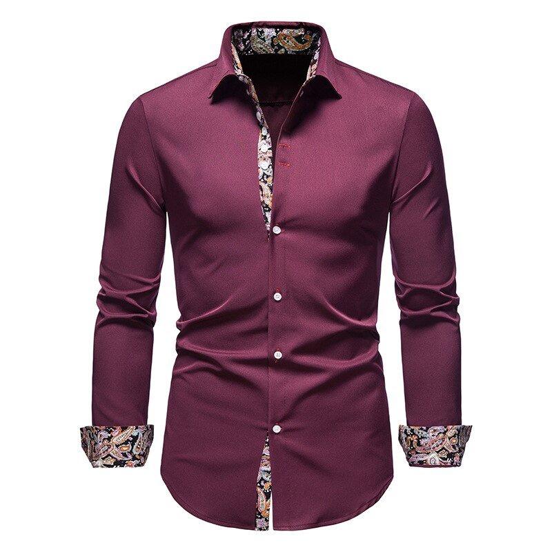 Camisa informal de manga larga para hombre con botones y bolsillo delantero