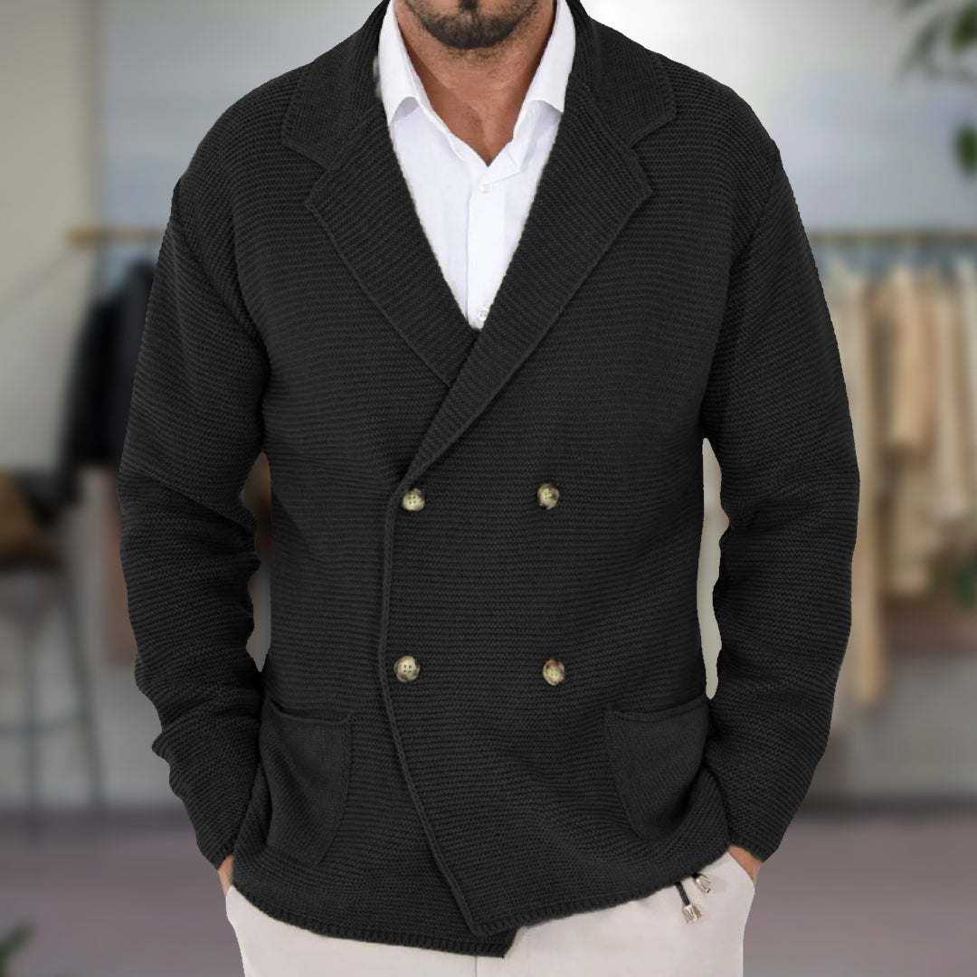 Cárdigan de punto para hombre con doble botonadura y solapa estilo blazer