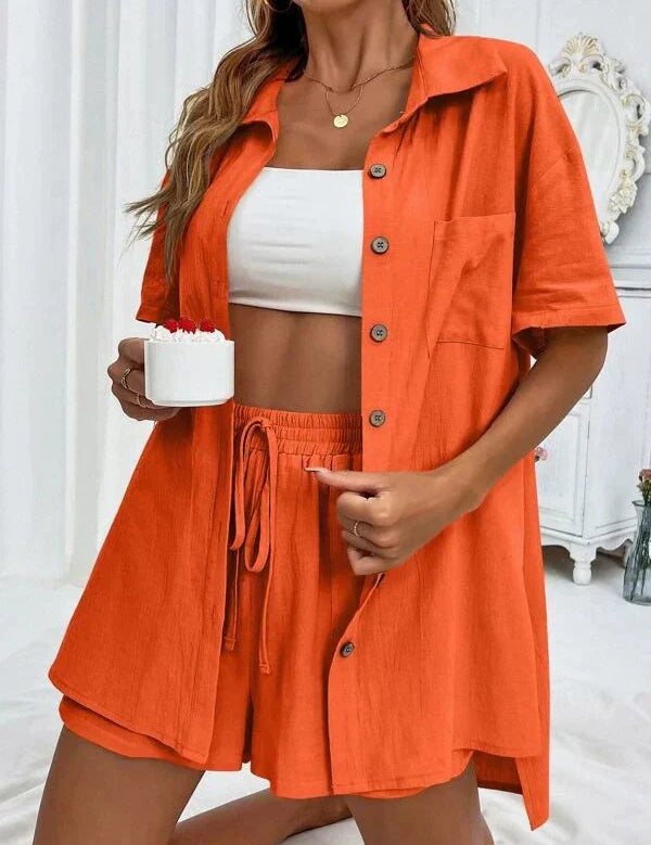 Conjunto casual de dos piezas para mujer con camiseta de manga corta y pantalones cortos