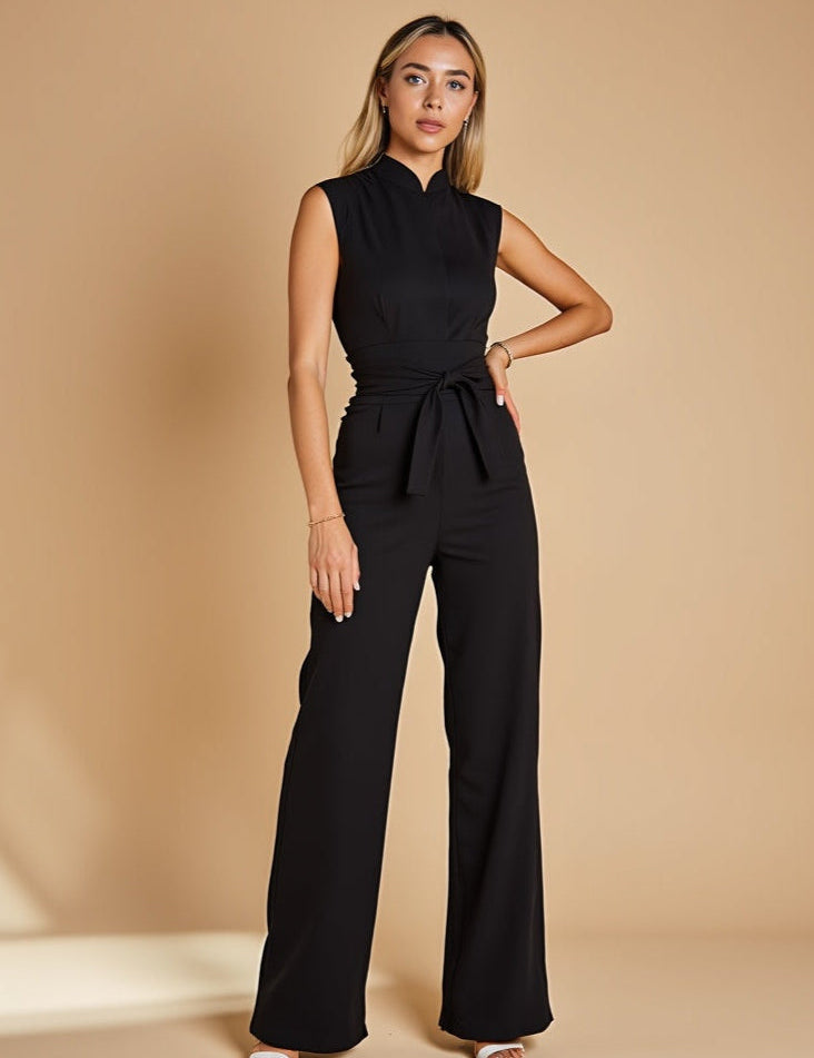 Conjunto de pantalón de dos piezas sin mangas para mujer con detalle de lazo en la cintura