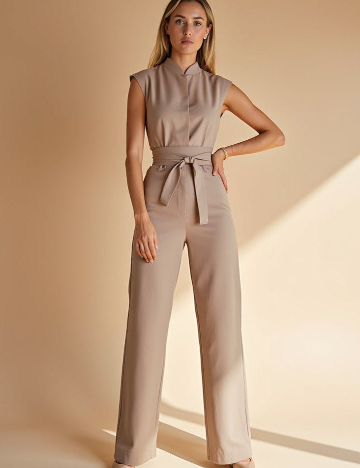 Conjunto de pantalón de dos piezas sin mangas para mujer con detalle de lazo en la cintura