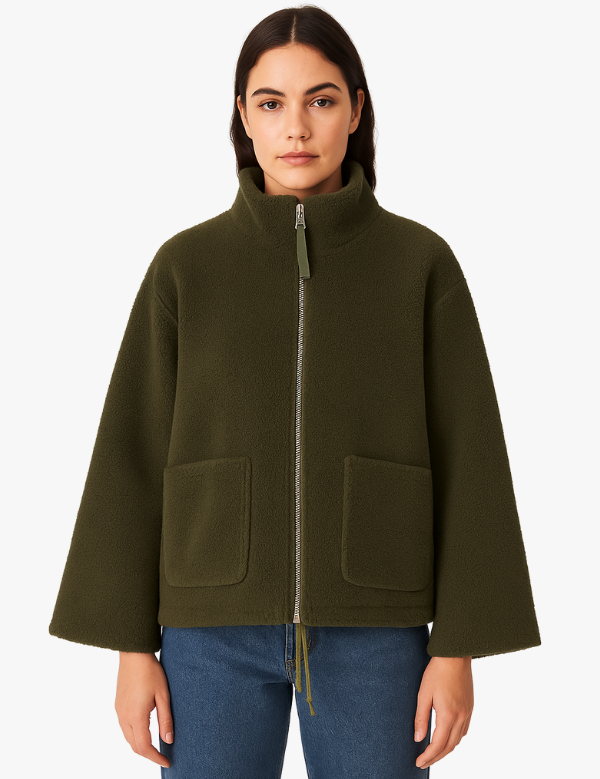 Chaqueta de invierno extragrande con cremallera y cuello alto para mujer