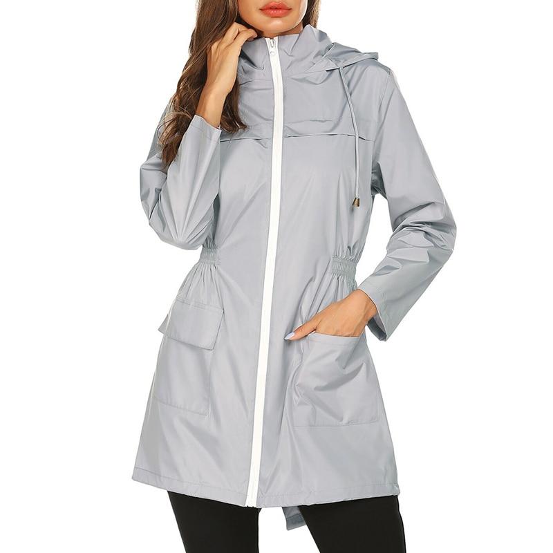 Chaqueta cortavientos impermeable para mujer con capucha y cierre de cremallera