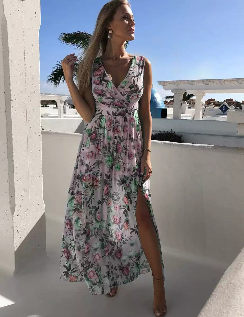 Women's Summer Maxi Dress with Floral Print