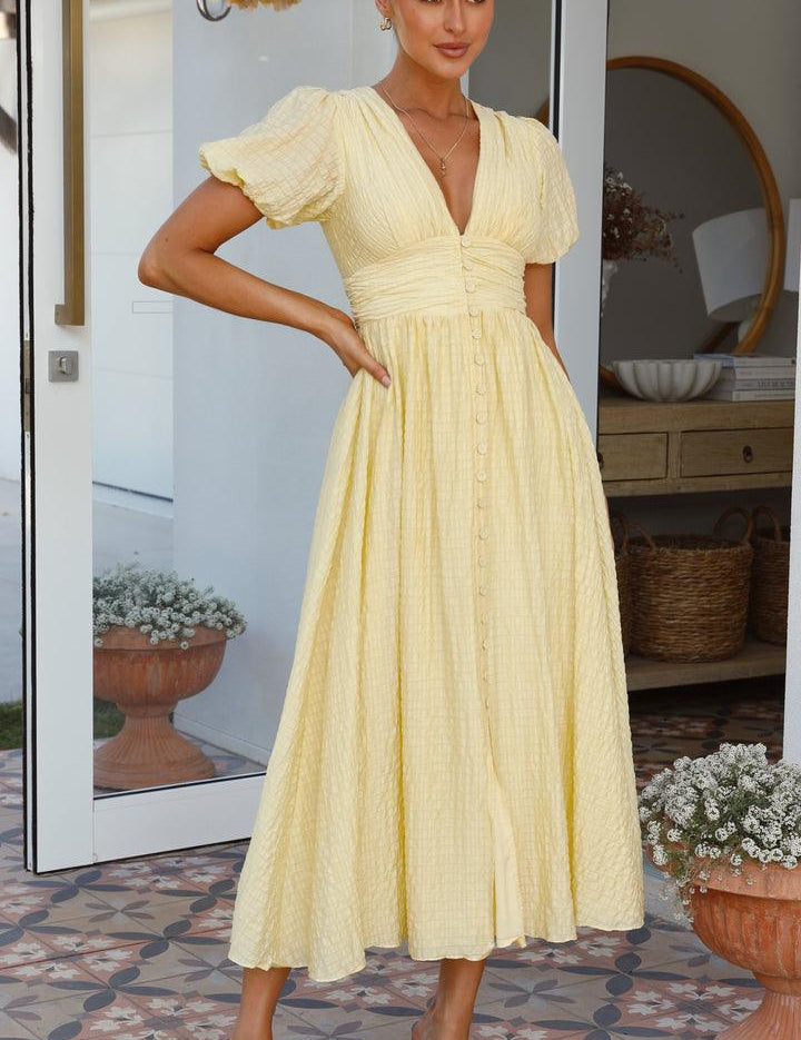 Vestido largo elegante para mujer con botones delanteros y mangas sueltas