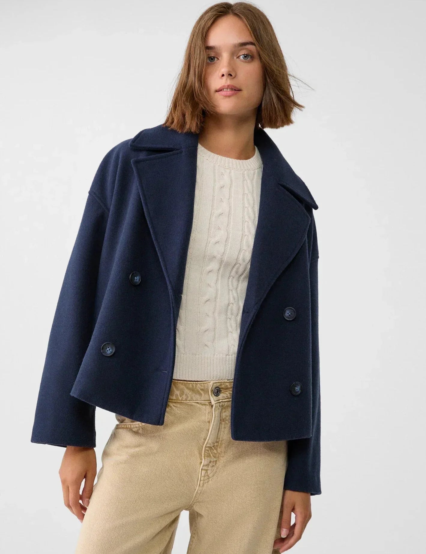 Chaqueta corta de invierno cruzada para mujer con solapas anchas