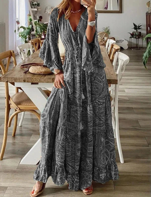Vestido largo bohemio con mangas acampanadas para mujer