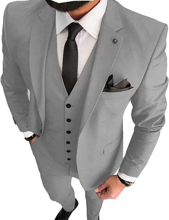 Conjunto de traje de tres piezas de corte entallado para hombre con solapa clásica con muesca