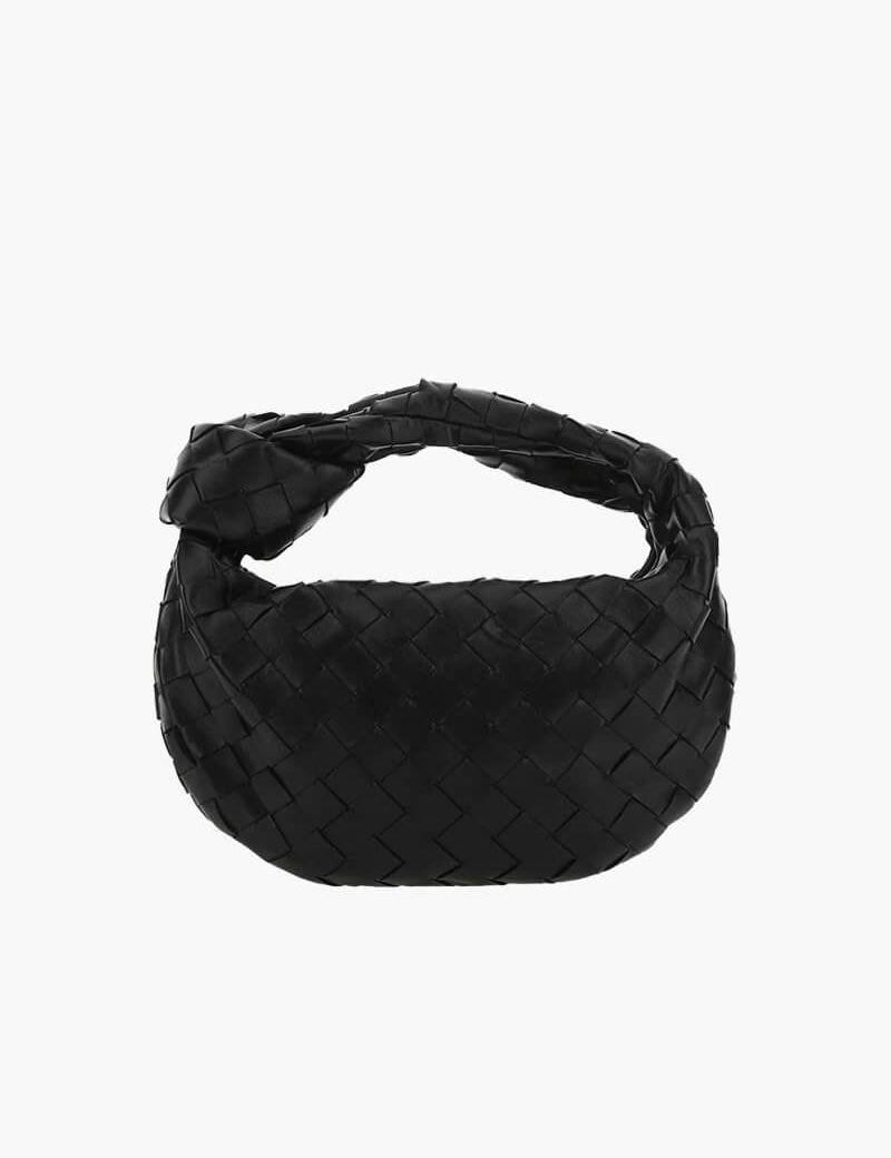 Mini bolso de mano tejido para mujer con asa superior y detalle de nudo