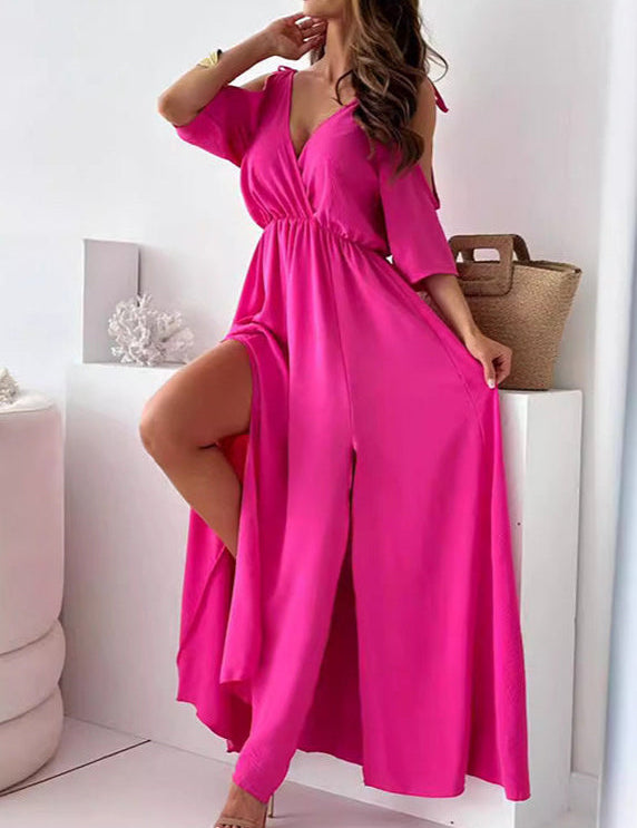 Vestido largo para mujer con abertura lateral y diseño frontal drapeado