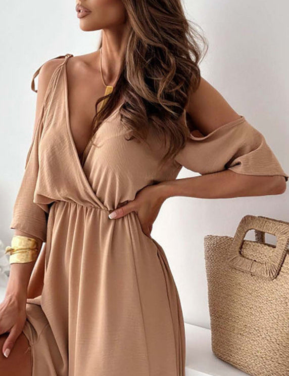 Vestido largo para mujer con abertura lateral y diseño frontal drapeado