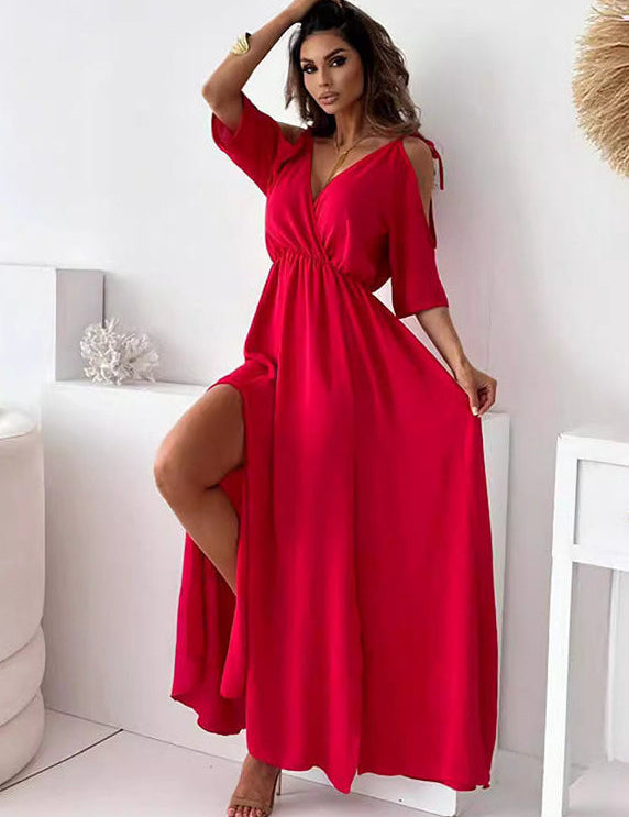 Vestido largo para mujer con abertura lateral y diseño frontal drapeado