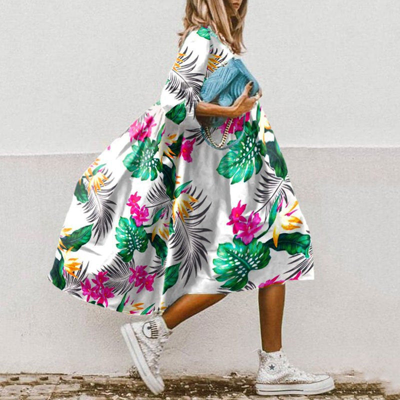 Vestido midi extragrande con estampado floral para mujer: corte holgado e informal