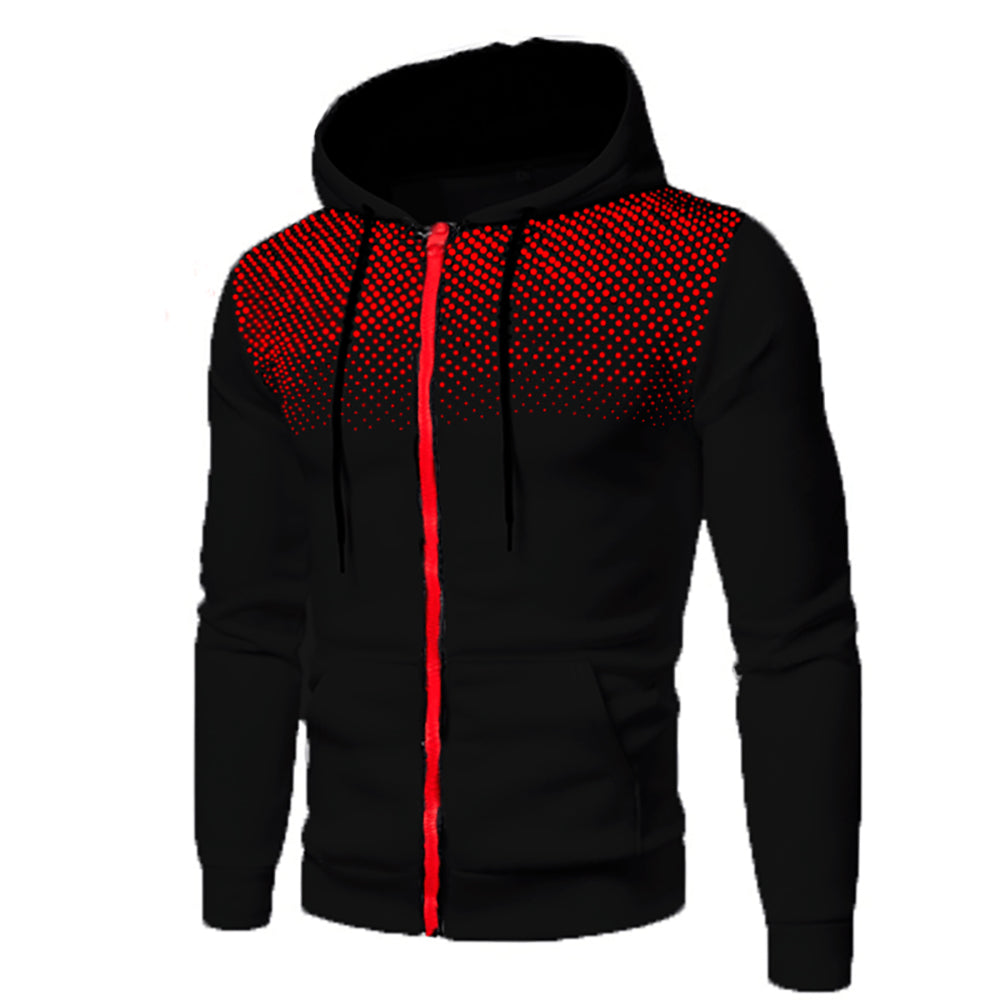 Sudadera deportiva con capucha y cremallera para hombre con estampado de puntos degradados y cordón ajustable
