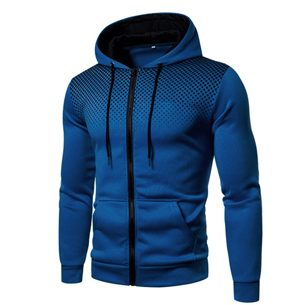 Sudadera deportiva con capucha y cremallera para hombre con estampado de puntos degradados y cordón ajustable