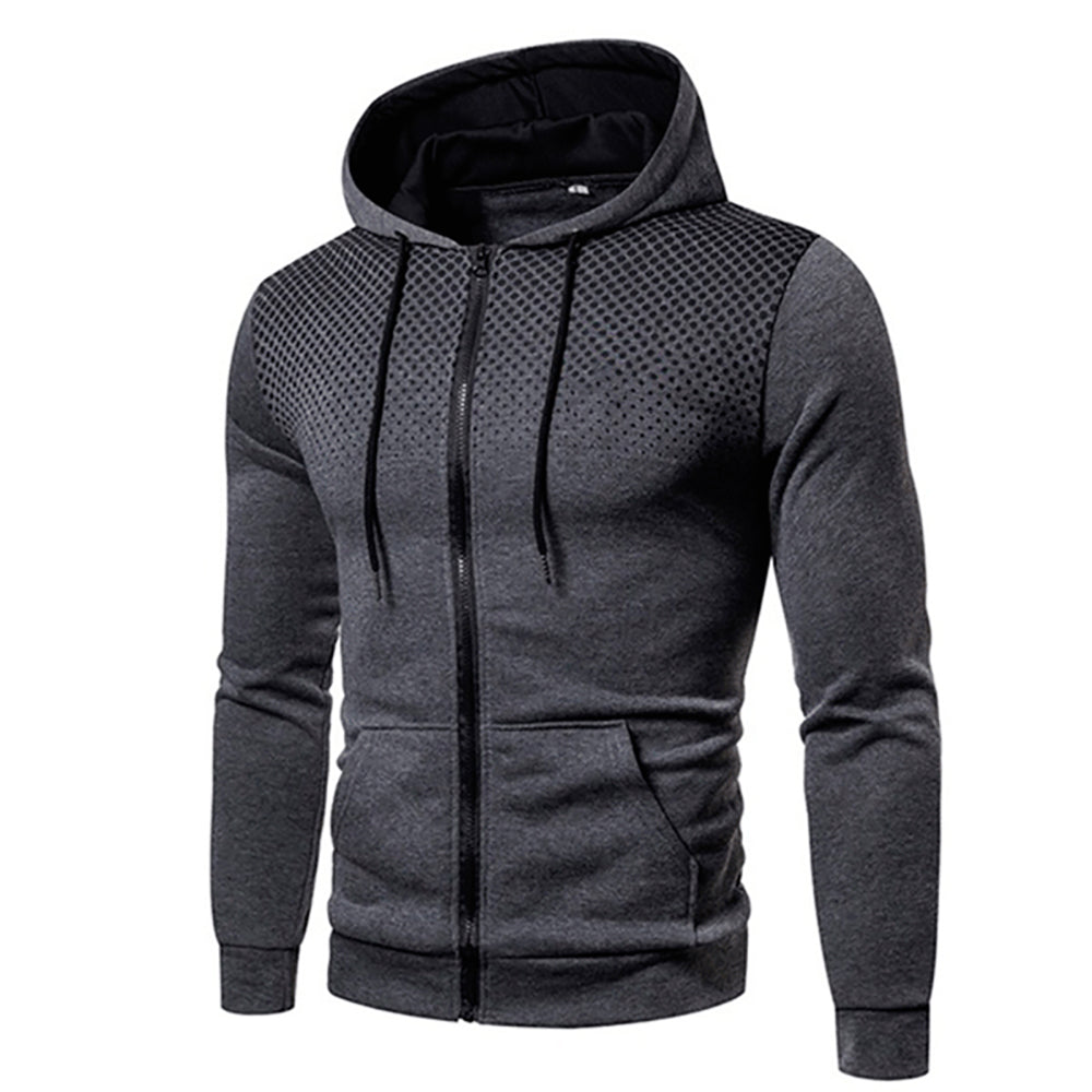 Sudadera deportiva con capucha y cremallera para hombre con estampado de puntos degradados y cordón ajustable