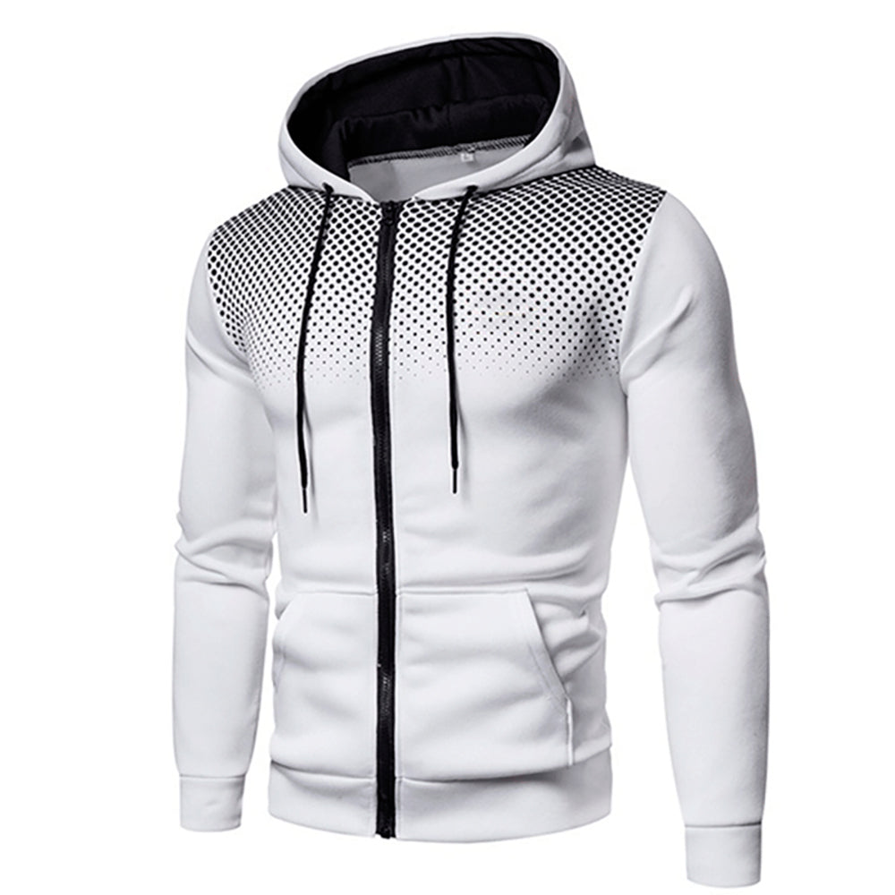 Sudadera deportiva con capucha y cremallera para hombre con estampado de puntos degradados y cordón ajustable