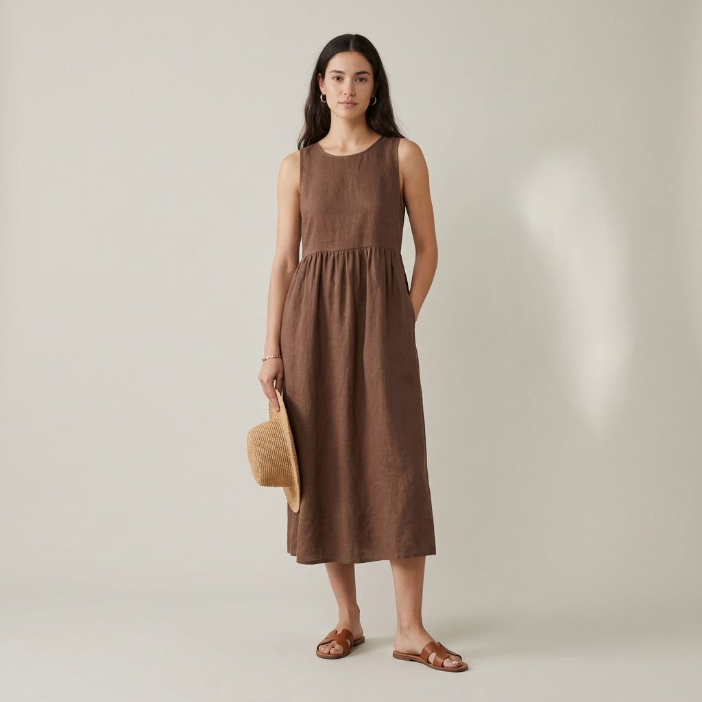 Chira Vestido midi con mangas cortas