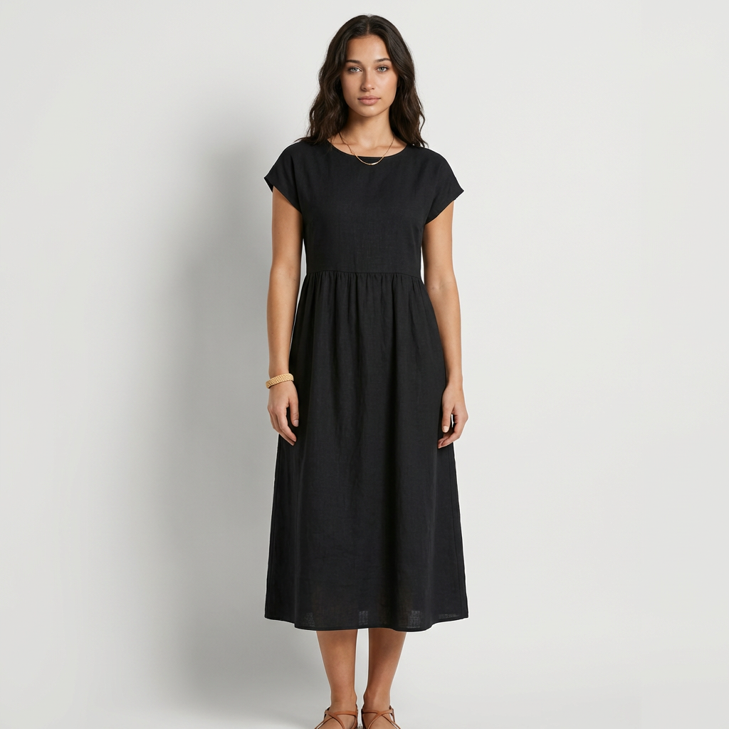 Chira Vestido midi con mangas cortas