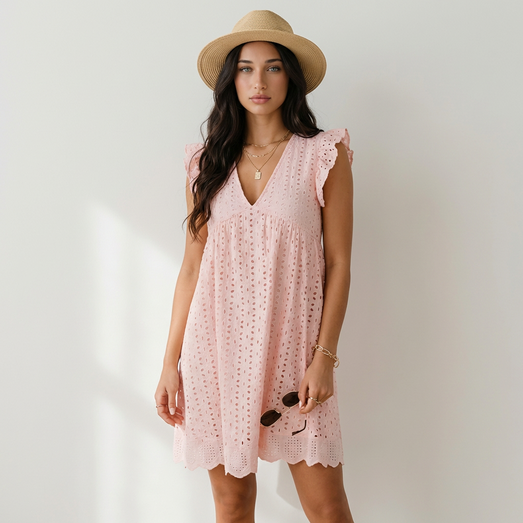 Elena Vestido Mini Bordado Inglés