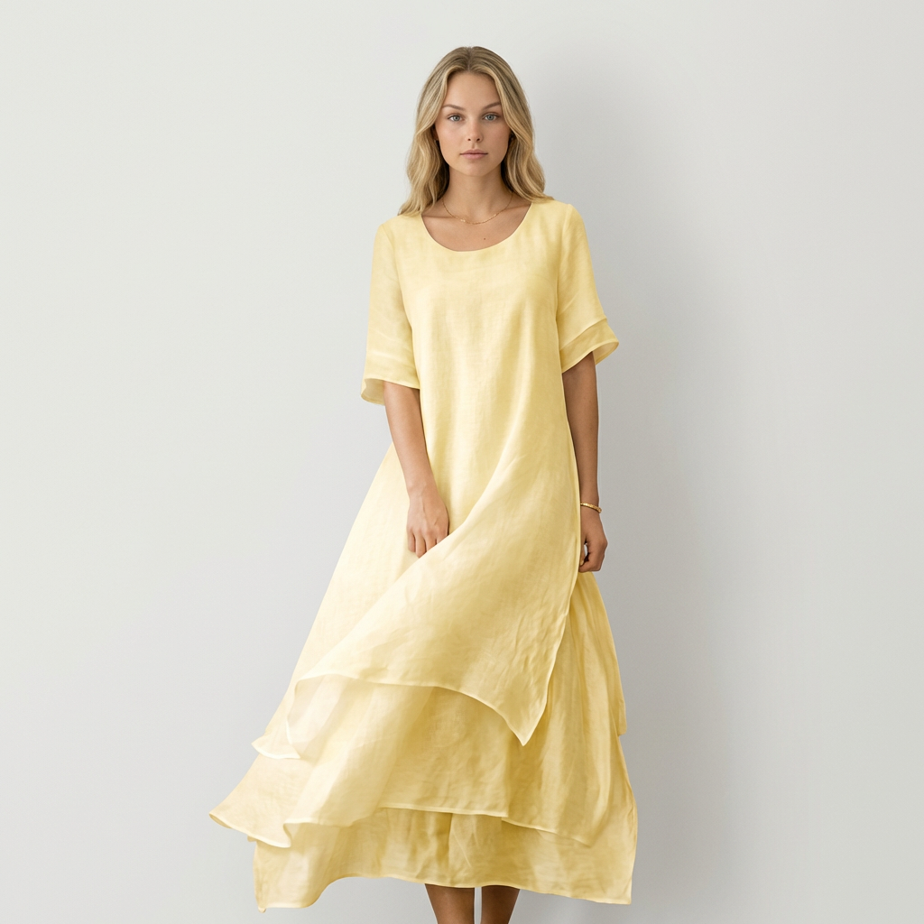 April Vestido Lino Longo Elegante