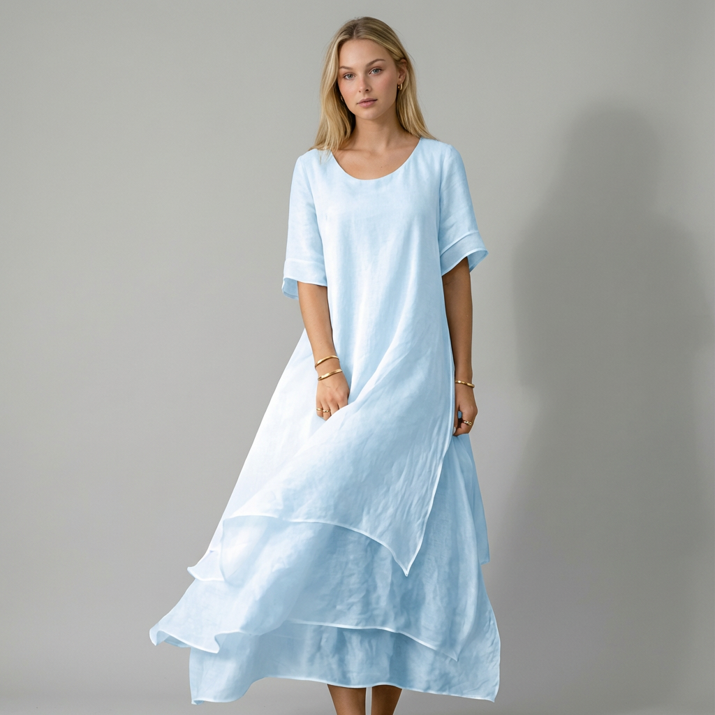 April Vestido Lino Longo Elegante