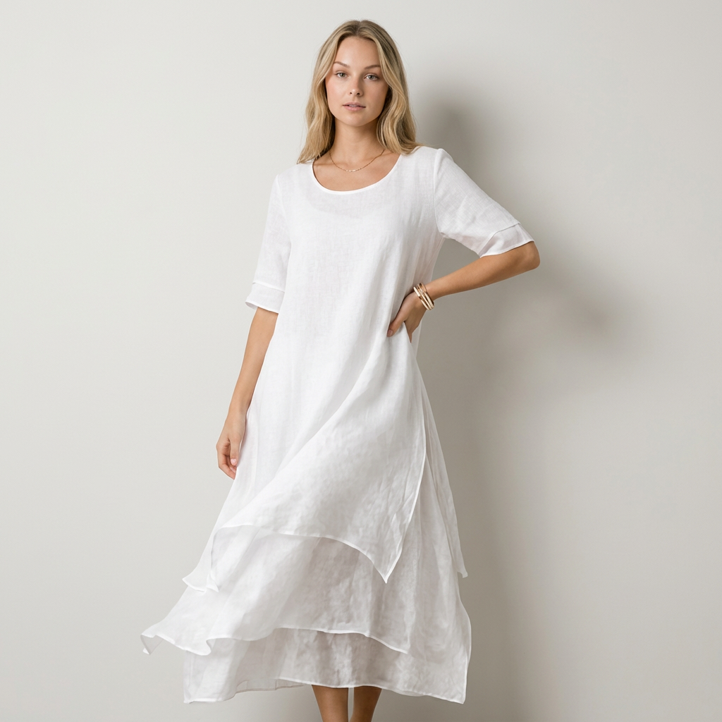 April Vestido Lino Longo Elegante