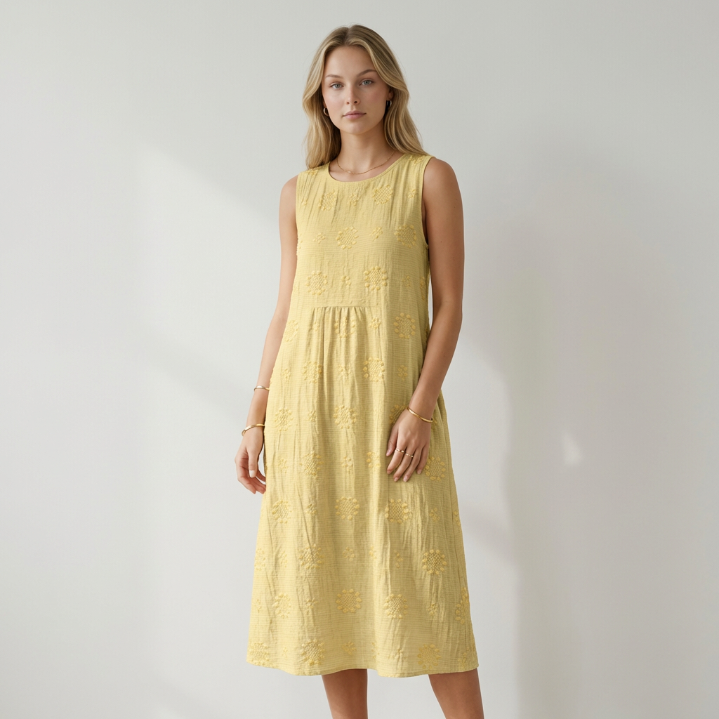 Catarina Vestido midi bordado sin mangas