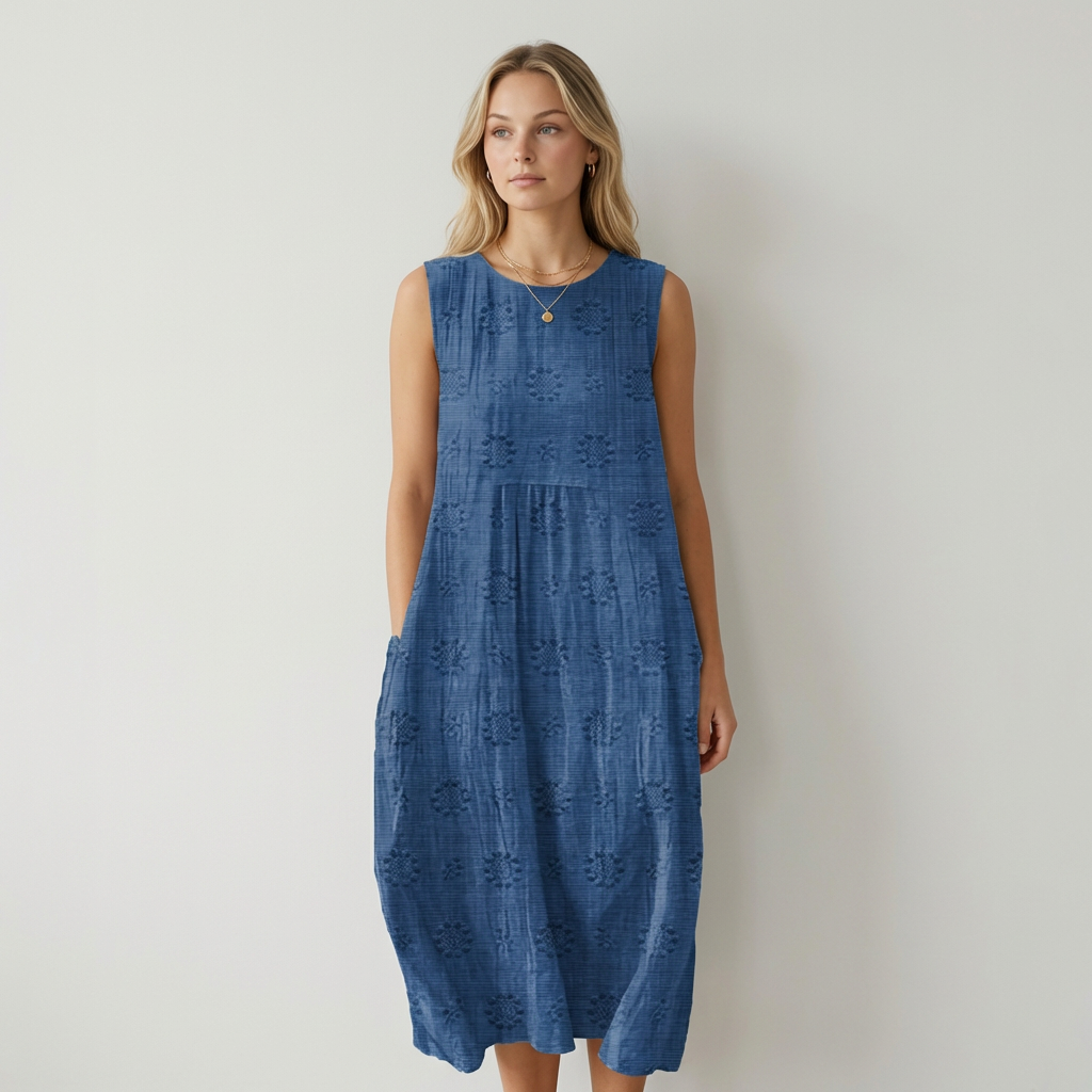 Catarina Vestido midi bordado sin mangas