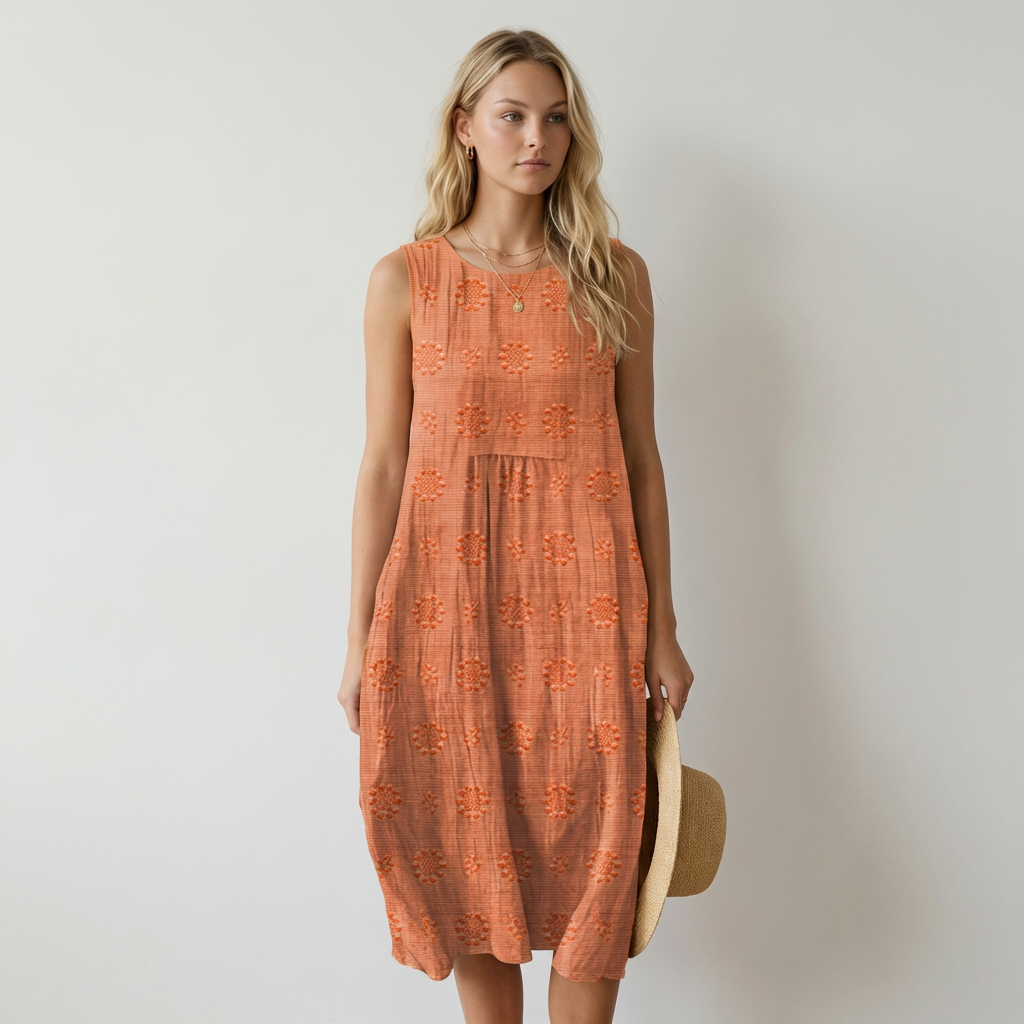 Catarina Vestido midi bordado sin mangas