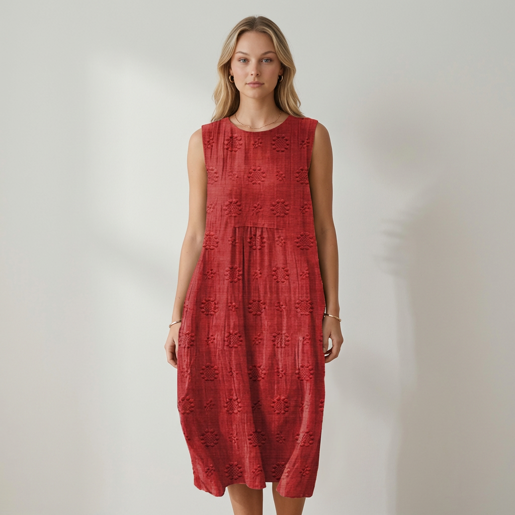 Catarina Vestido midi bordado sin mangas