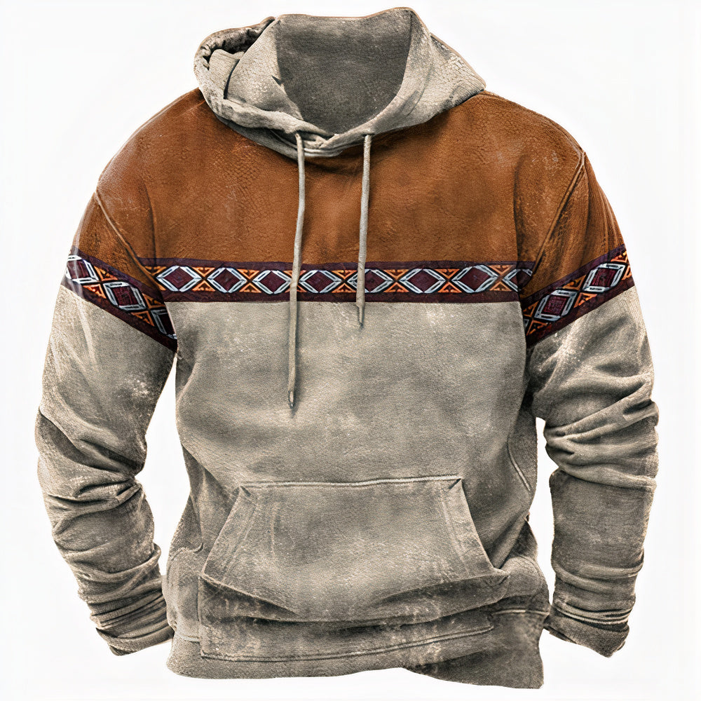 Sudadera con capucha de inspiración vintage para hombre con detalles de estampado étnico