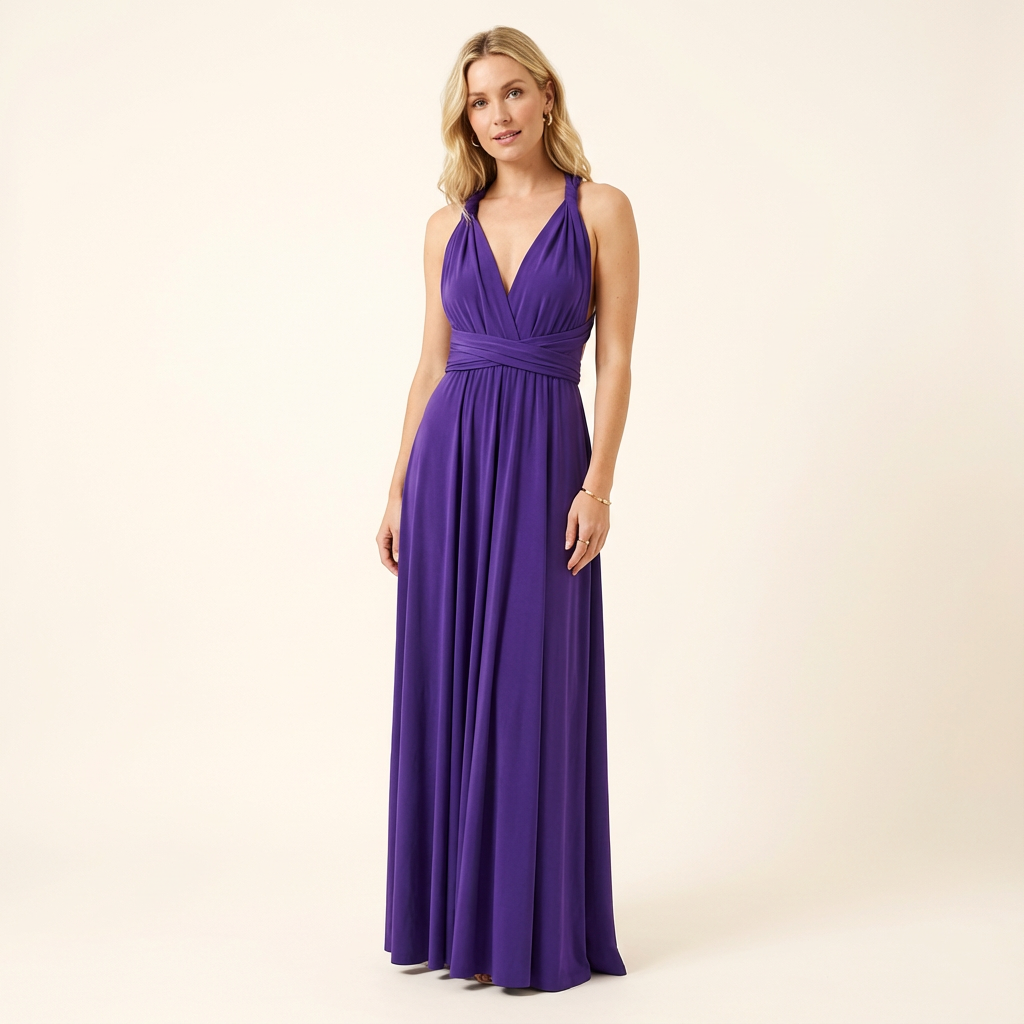 Vestido largo elegante con cuello halter y espalda descubierta para mujer