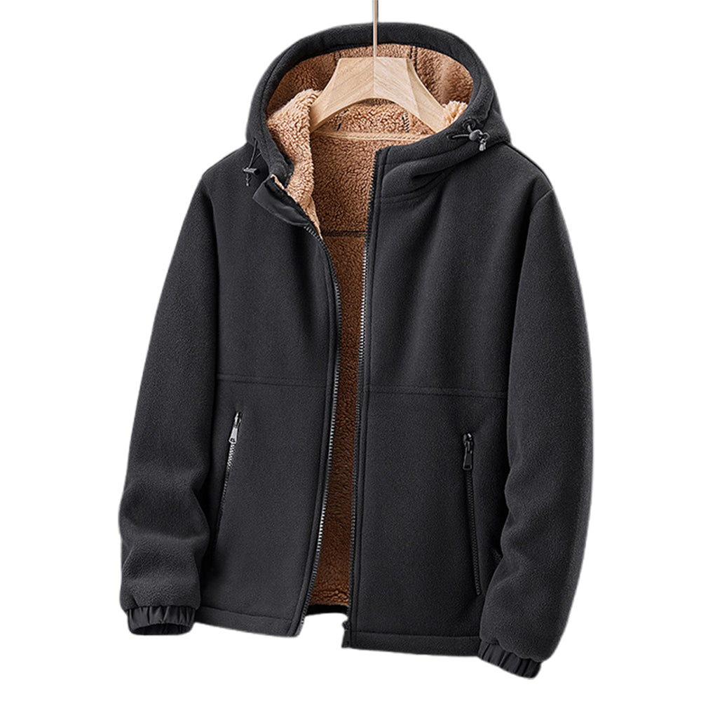 Chaqueta de invierno de polar para hombre con capucha y bolsillos con cremallera