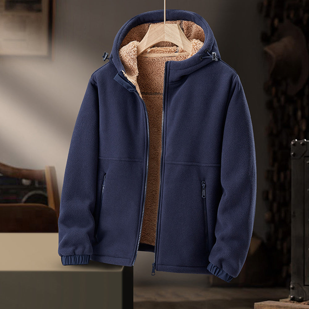 Chaqueta de invierno de polar para hombre con capucha y bolsillos con cremallera