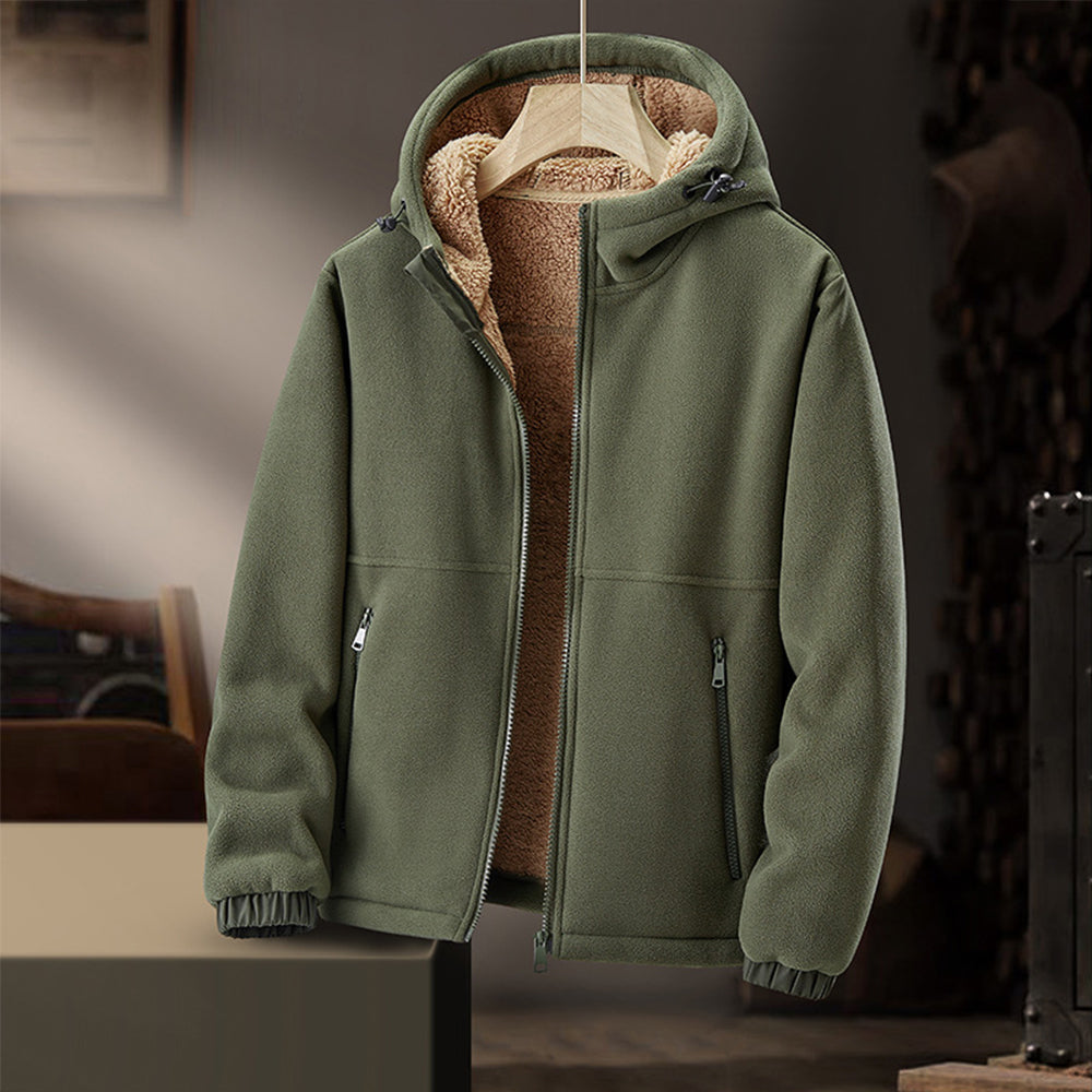 Chaqueta de invierno de polar para hombre con capucha y bolsillos con cremallera