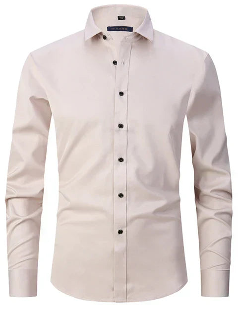 Camisa de vestir de manga larga ajustada con cuello abotonado para hombre